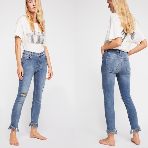 Free People Denim - Free People Great Heights High-Rise Frayed Skinny